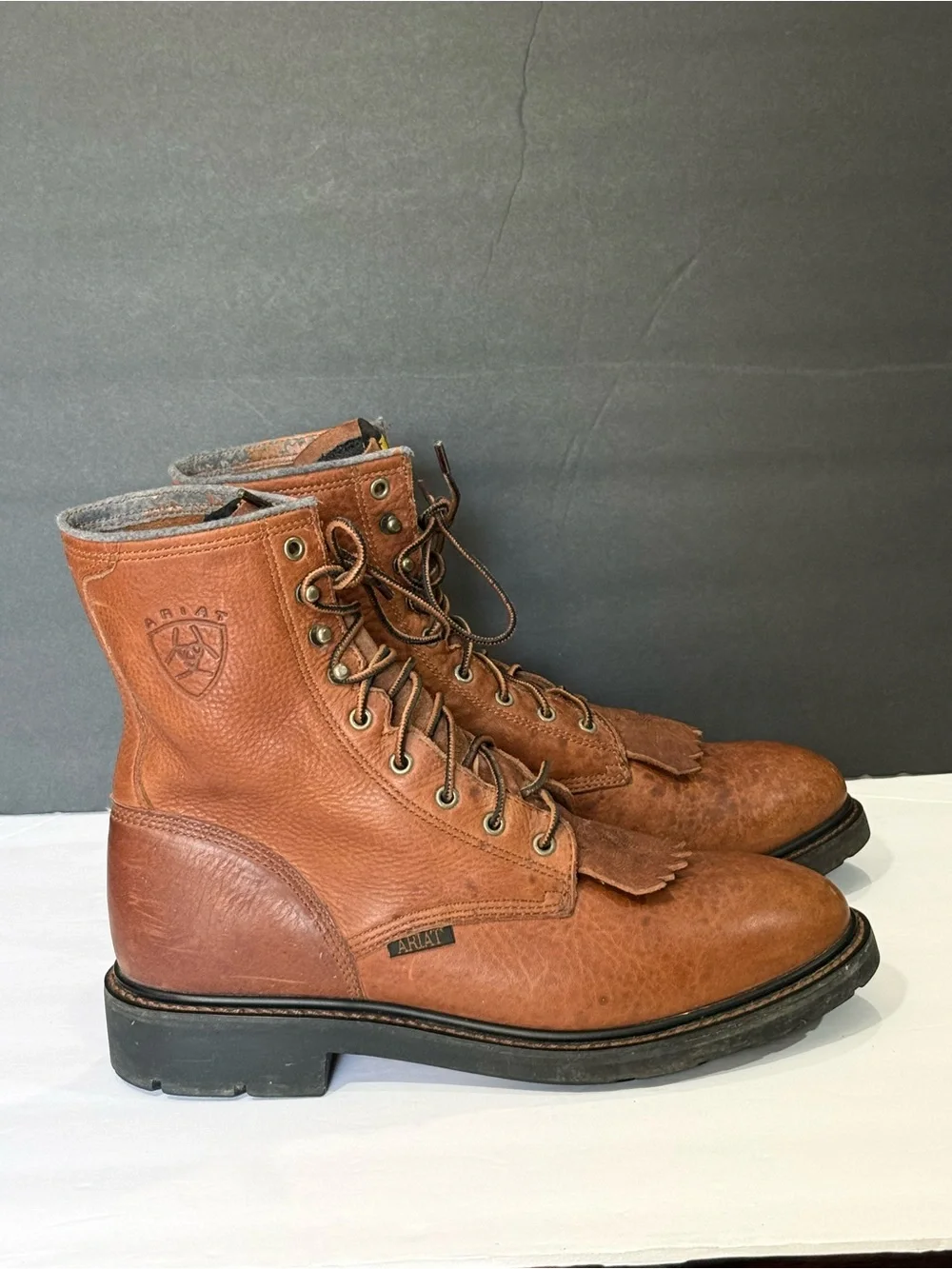 Ariat Tan Brown Leather Lace-Up Work Boots, sz 10 D
